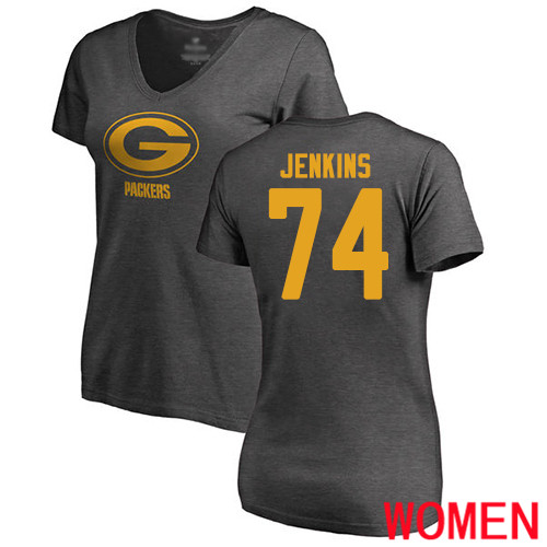 Green Bay Packers Ash Women #74 Jenkins Elgton One Color Nike NFL T Shirt->nfl t-shirts->Sports Accessory